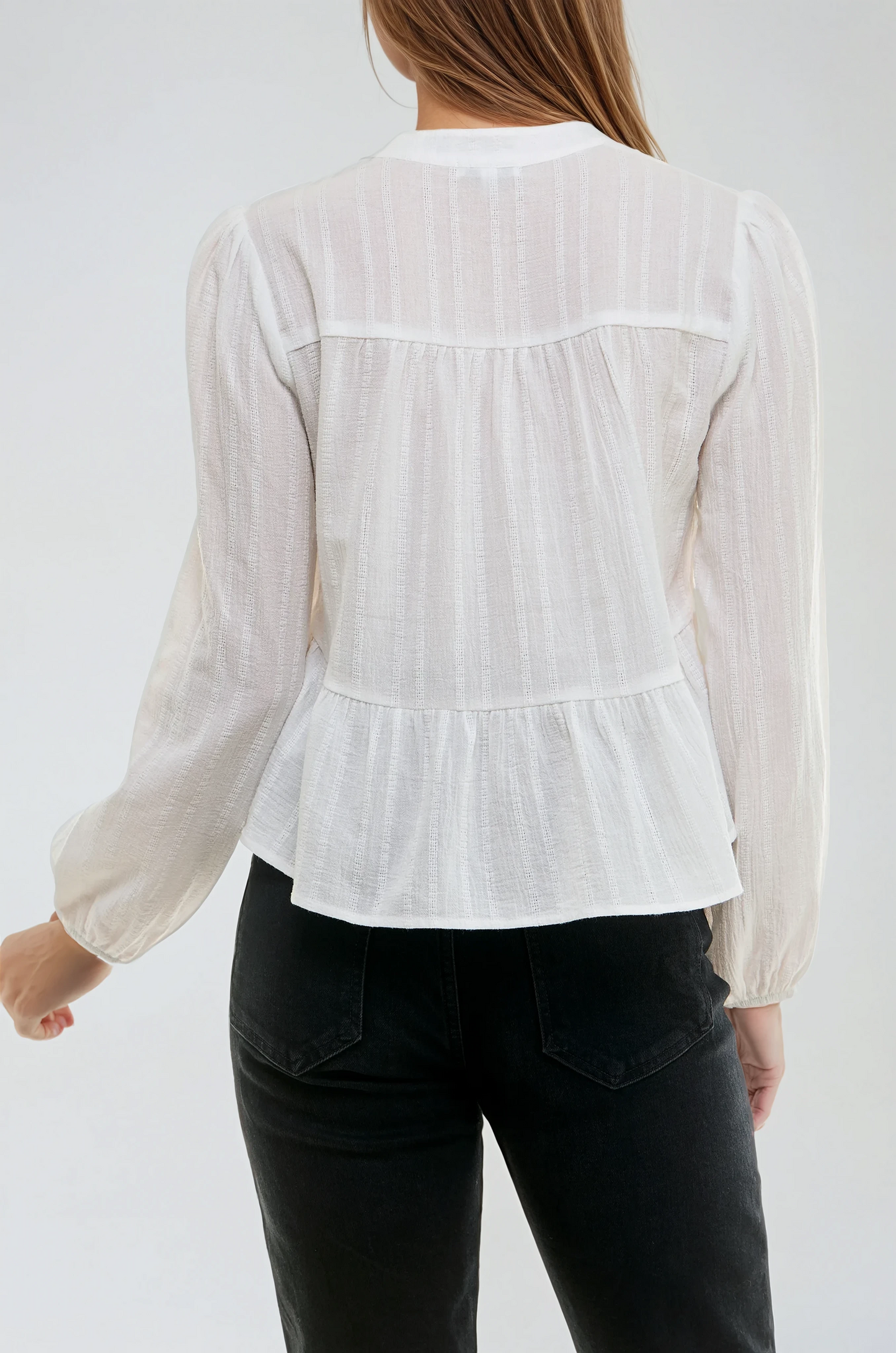Textured Button Front Blouse – Ivory