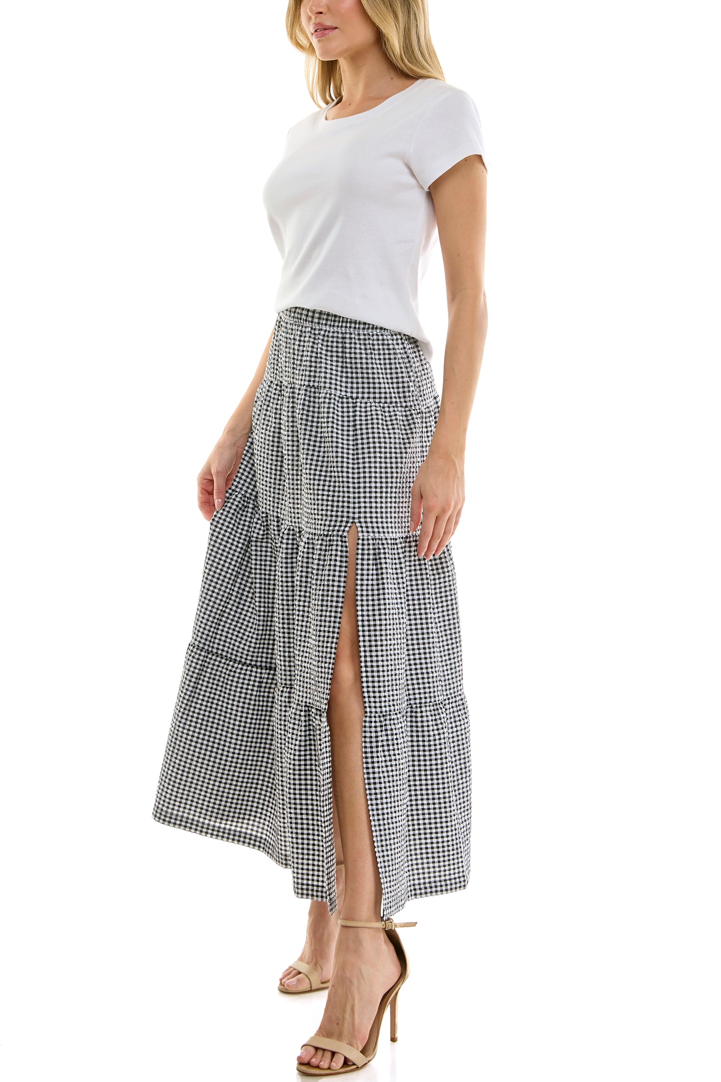 Gingham Tiered Maxi Skirt – Black & White
