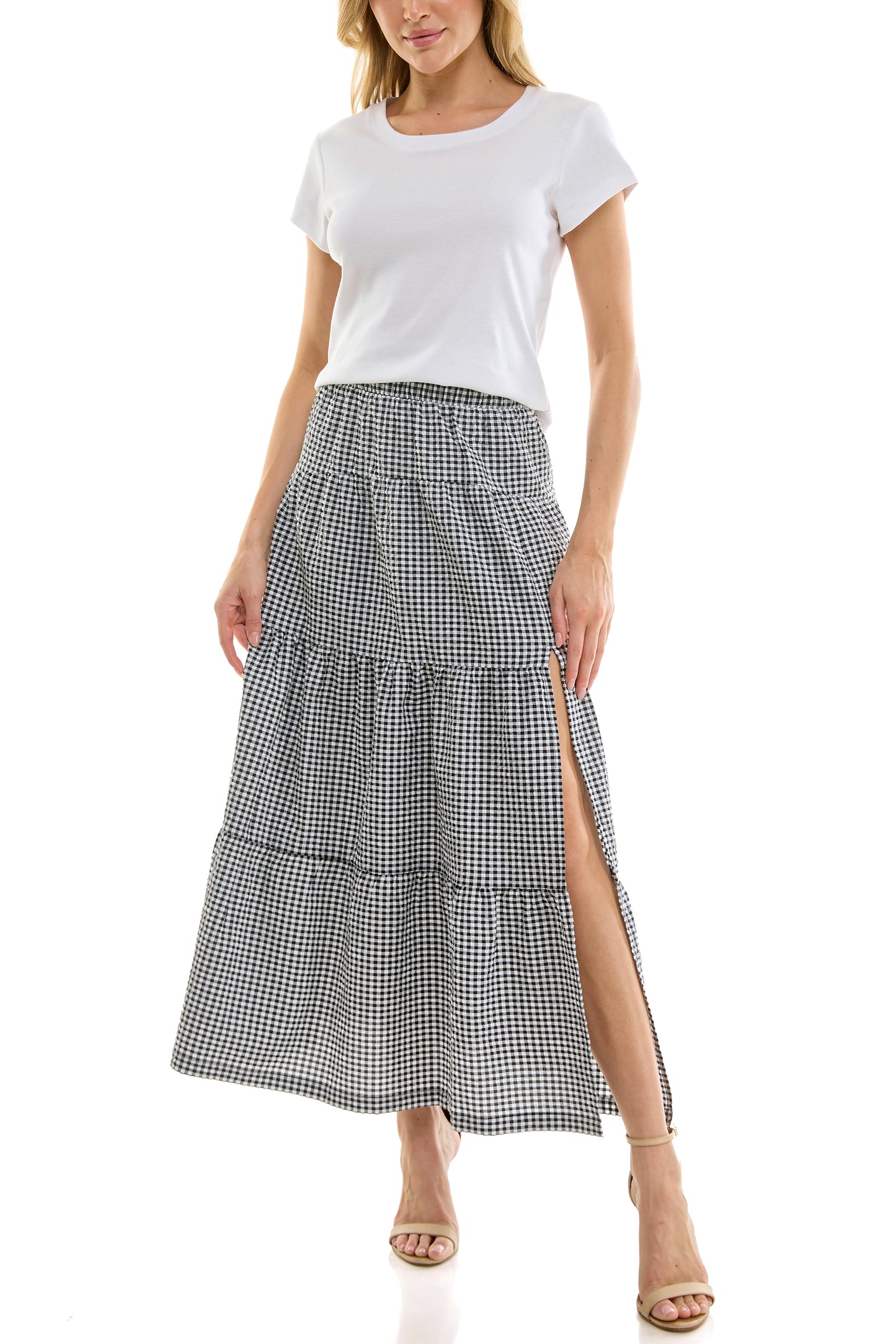 Gingham Tiered Maxi Skirt – Black & White