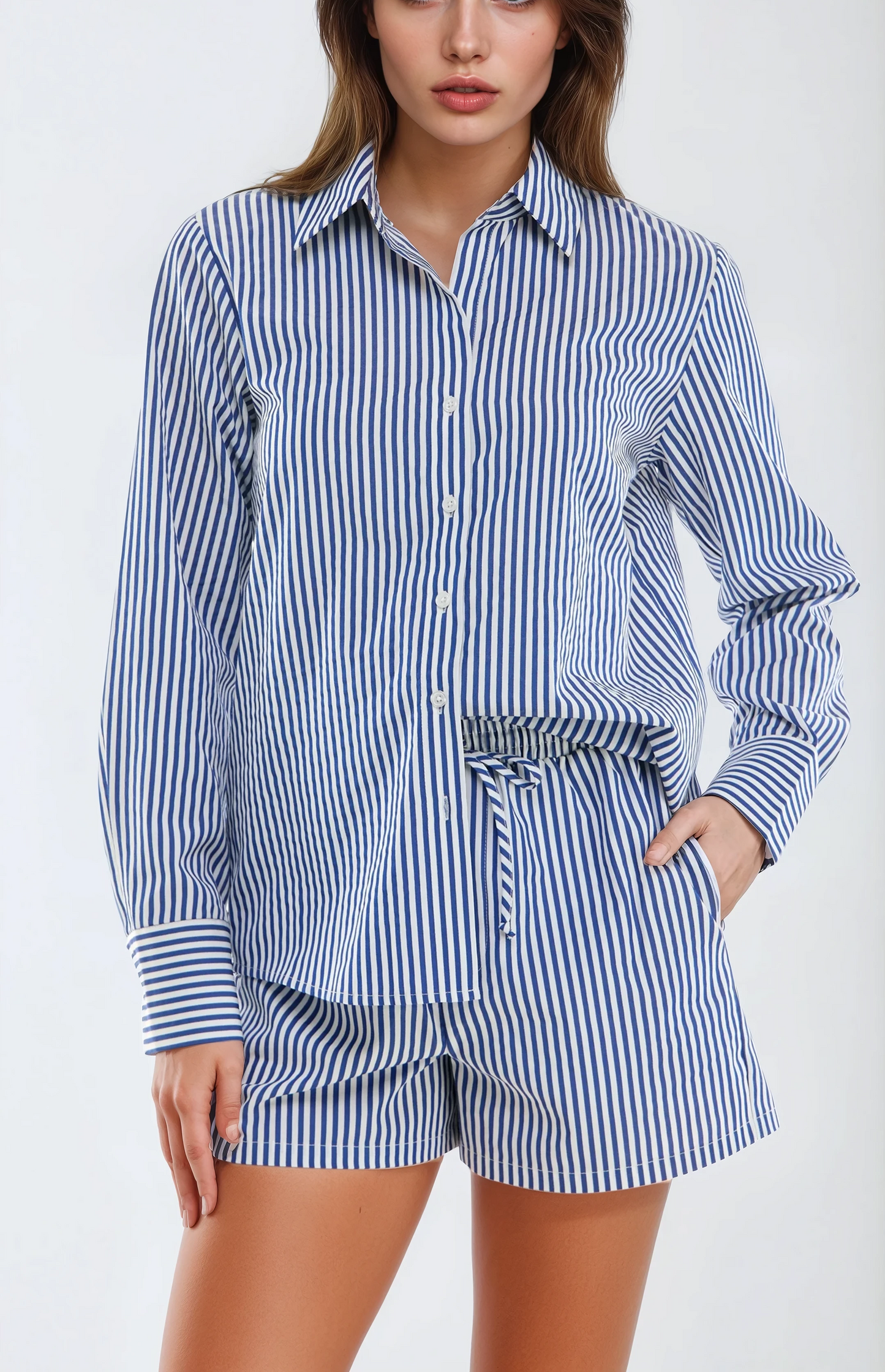 Striped Button-Up Shirt – Blue or Pink