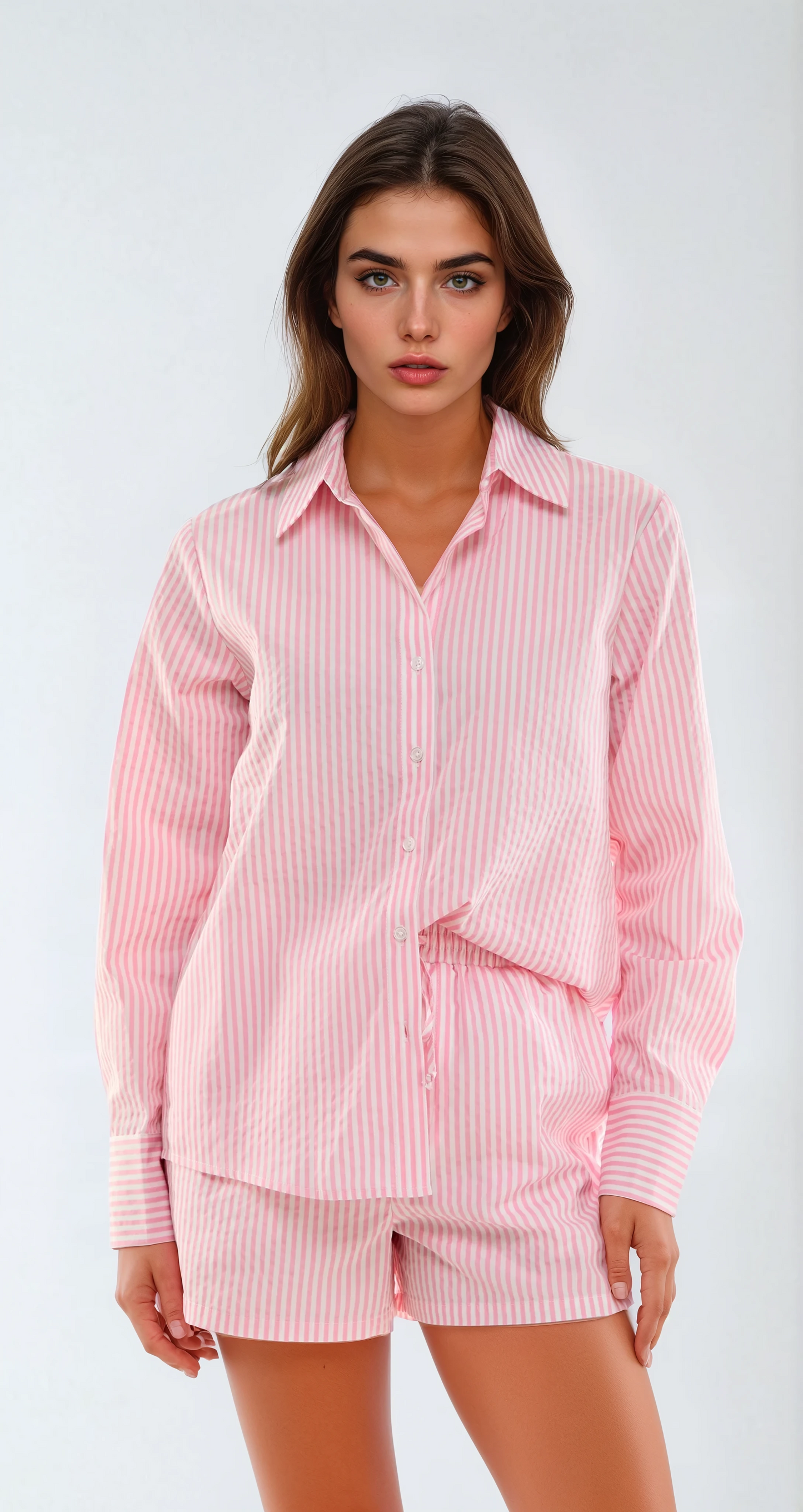 Striped Button-Up Shirt – Blue or Pink