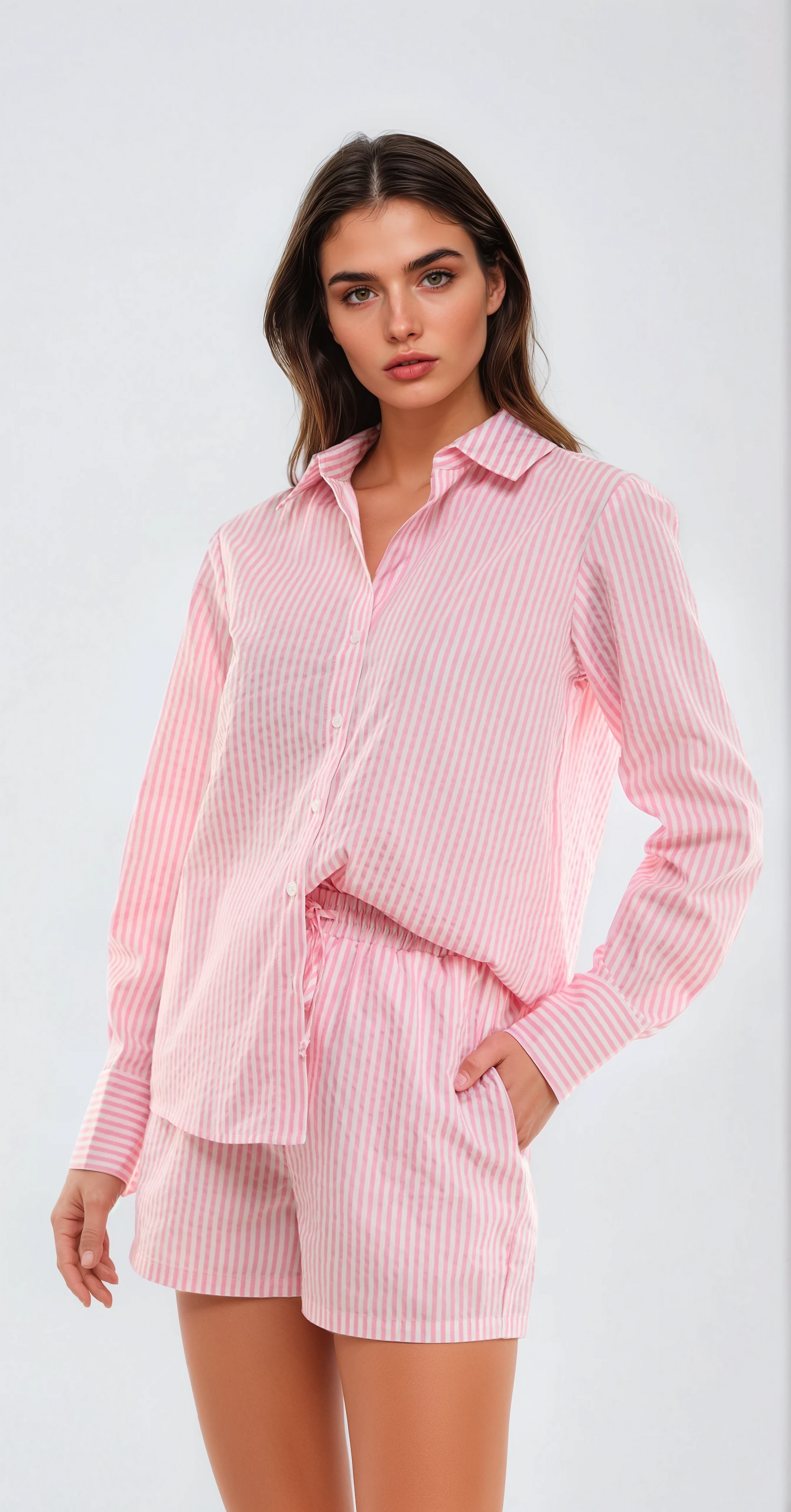 Striped Button-Up Shirt – Blue or Pink